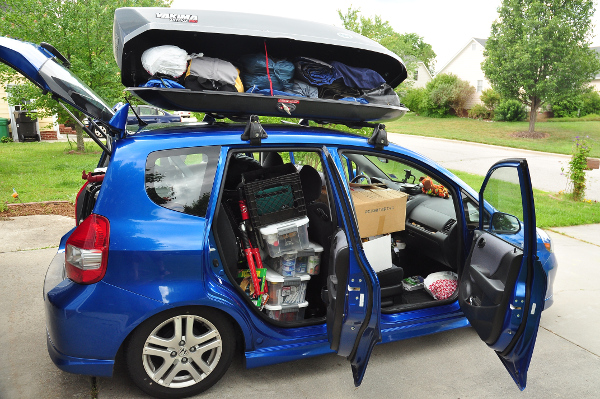 Honda Fit packed for a long road trip